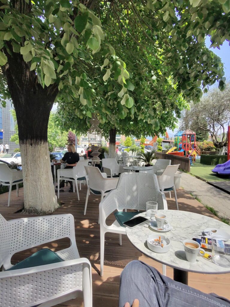 Traditional Albanian coffee served in a small cup at a local café