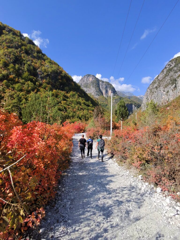 Theth valley surrounded by Albanian Alps mountains on a clear summer day