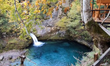 Crystal blue natural spring at the Blue Eye of Theth, Albania
