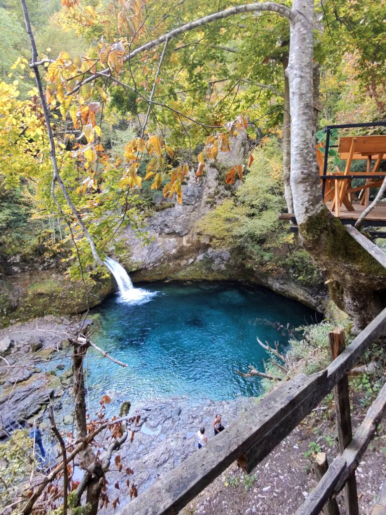 Crystal blue natural spring at the Blue Eye of Theth, Albania