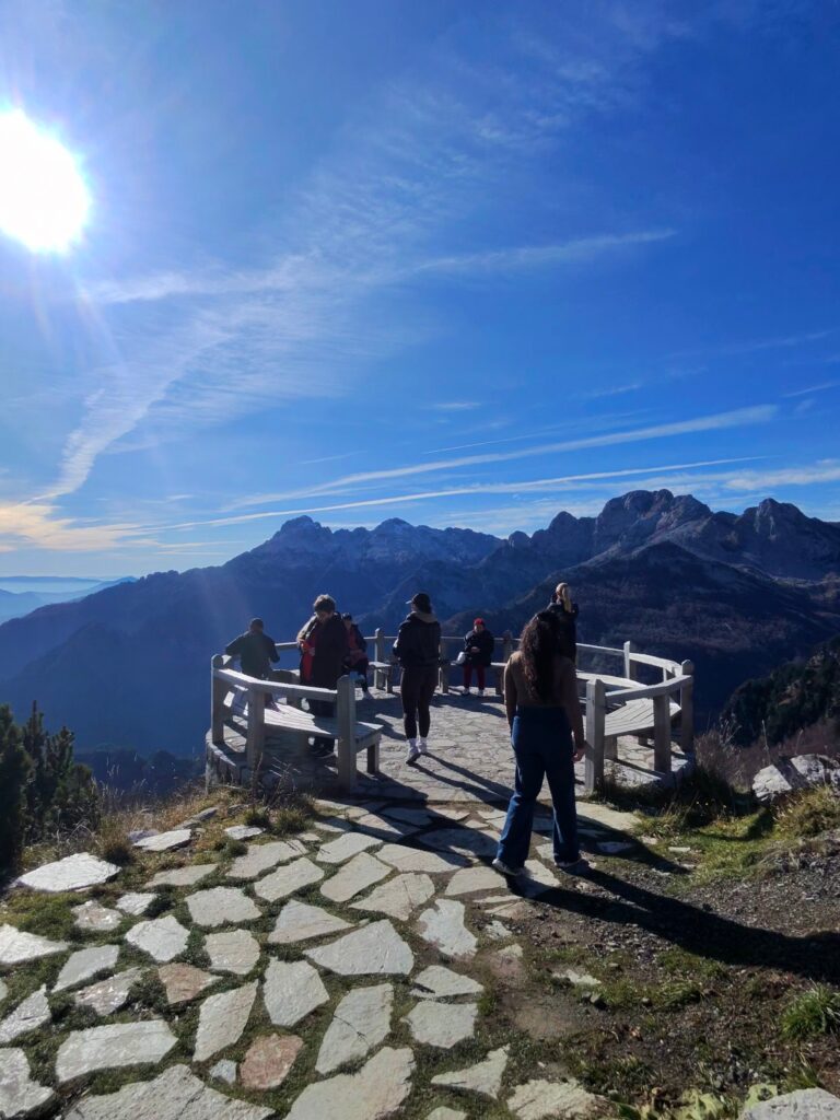 Theth valley surrounded by Albanian Alps mountains on a clear summer day