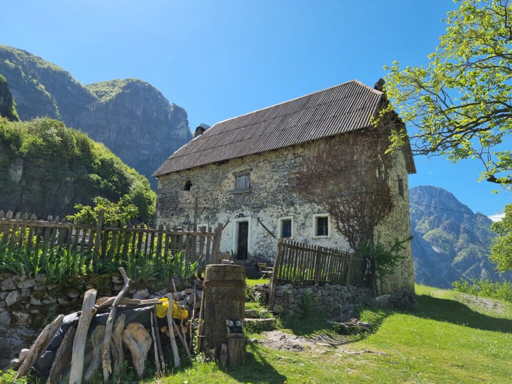 Traditional Albanian lunch served at a family guesthouse in Theth village