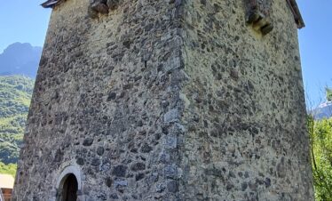 Historic stone Lock-In Tower (Kulla e Ngujimit) in Theth village, Albania