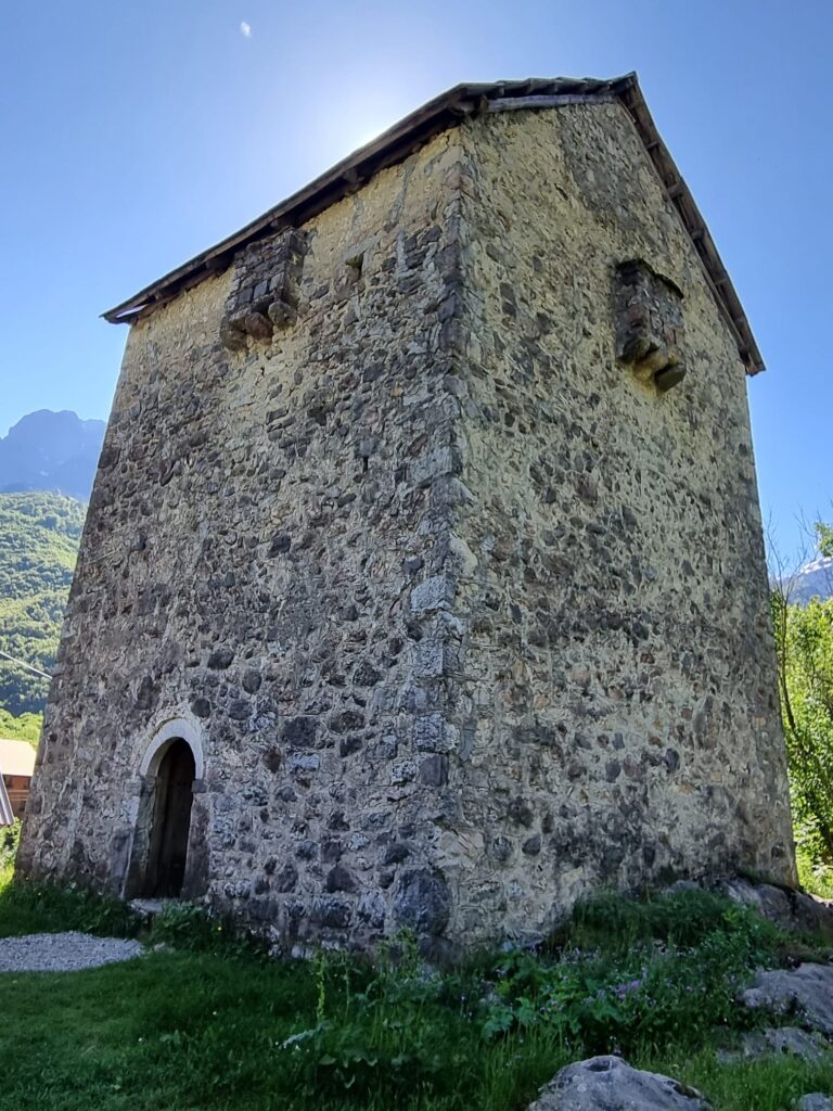 Historic stone Lock-In Tower (Kulla e Ngujimit) in Theth village, Albania