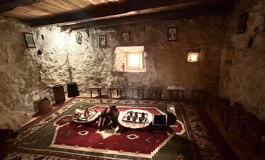 Historic stone Lock-In Tower (Kulla e Ngujimit) in Theth village, Albania
