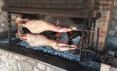 Traditional Albanian lunch served at a family guesthouse in Theth village