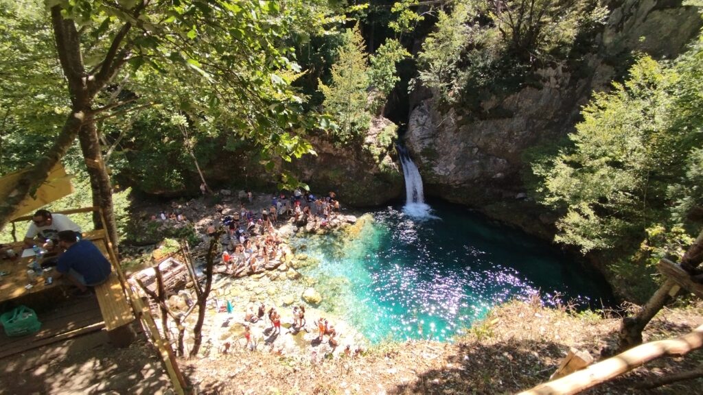 Crystal blue natural spring at the Blue Eye of Theth, Albania