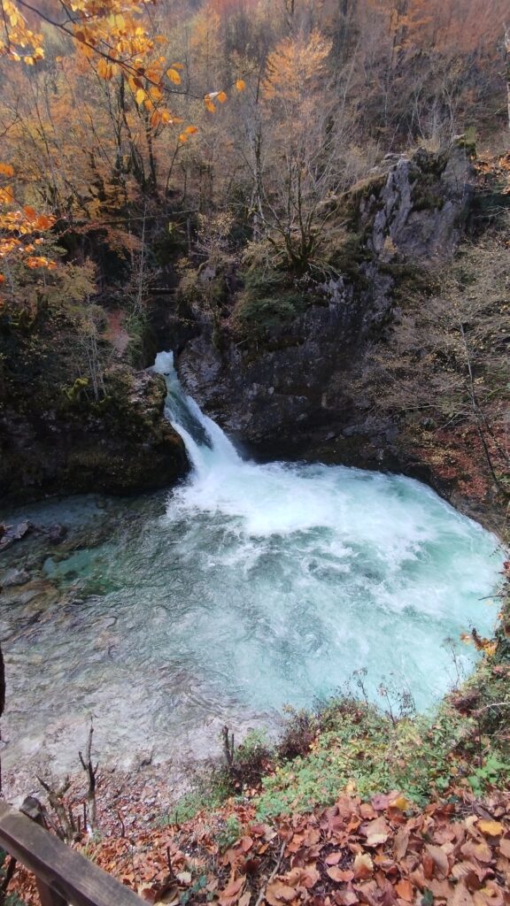 Crystal blue natural spring at the Blue Eye of Theth, Albania in winter