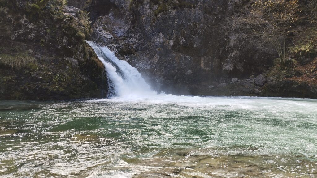 Crystal blue natural spring at the Blue Eye of Theth, Albania in winter